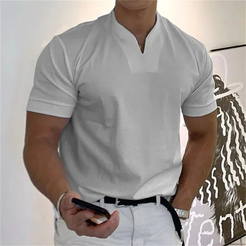 💎 Men’s Gentleman Business Short Sleeve T-Shirt – V-Neck, Breathable Cotton Blend & Available Up to 5XL 👕✨