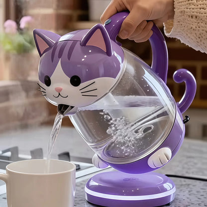 Aesthetic Pet Series Electric Kettle - 1.7L Premium Glass Kettle with Smart LED Atmosphere Temperature Ring-Purple Cat