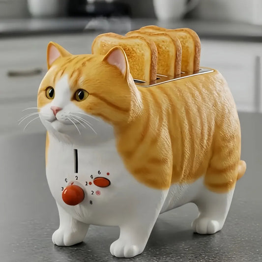 Creative 4-Slice Toaster | Cute Aesthetic Kitchen Appliance for Cozy Breakfast & Unique Home Decor -Orange Cat