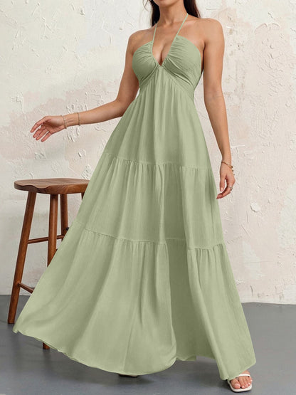 Flowy V-Neck Maxi Dress – Elegant Sleeveless Summer Dress