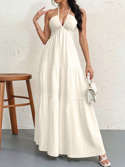 Flowy V-Neck Maxi Dress – Elegant Sleeveless Summer Dress