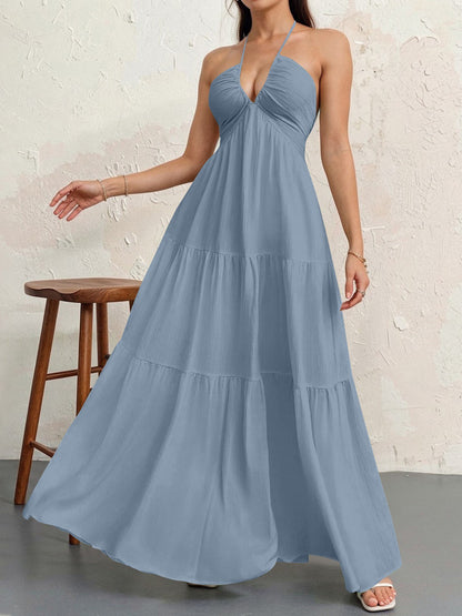 Flowy V-Neck Maxi Dress – Elegant Sleeveless Summer Dress