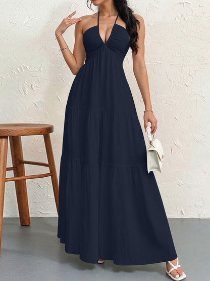 Flowy V-Neck Maxi Dress – Elegant Sleeveless Summer Dress