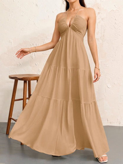 Flowy V-Neck Maxi Dress – Elegant Sleeveless Summer Dress